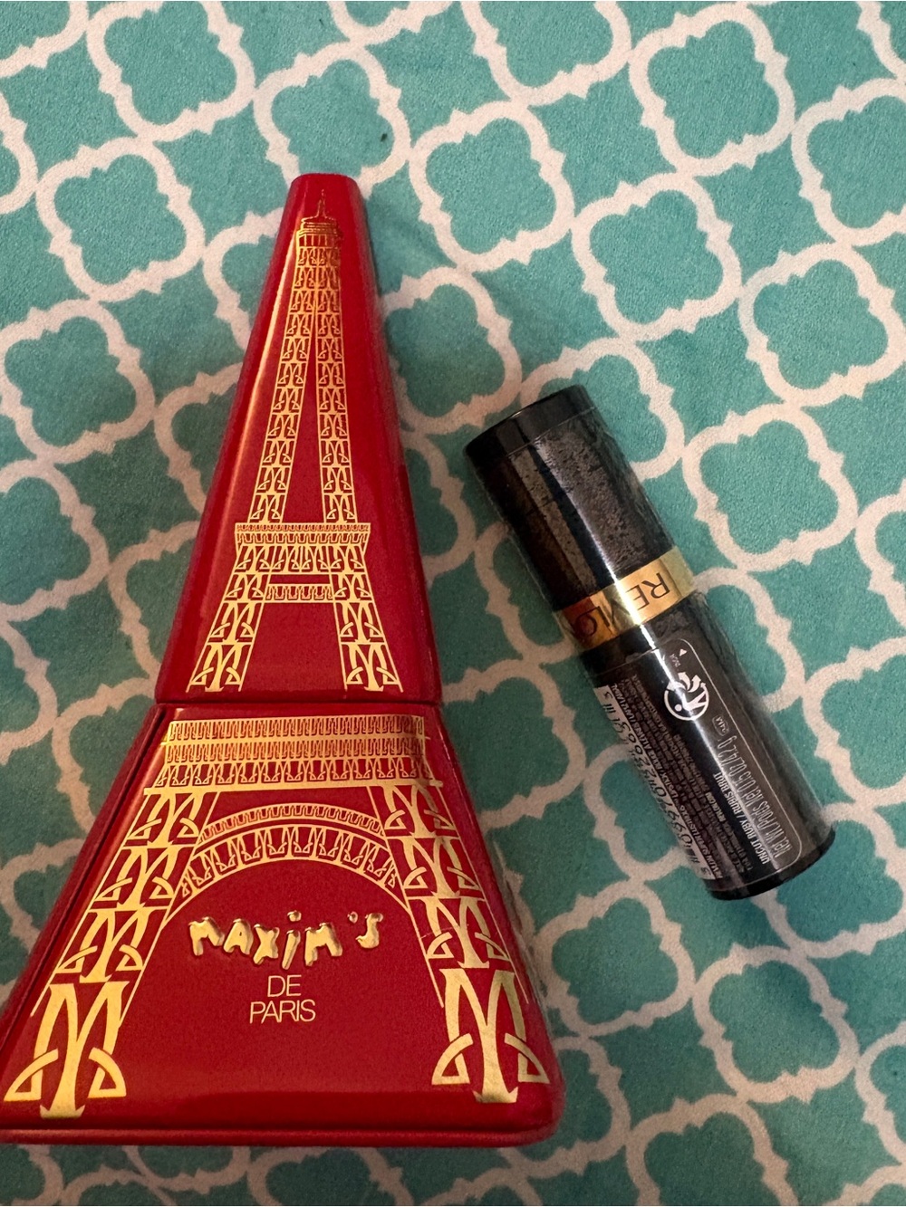 Red Eiffel Tower Decorative Box with brand new Revlon red lipstick